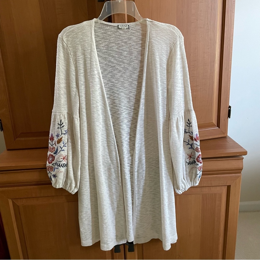 EYESHADOW BOHO PEASANT OPEN FRONT EMBROIDERED CARDIGAN!! - Picture 3 of 11